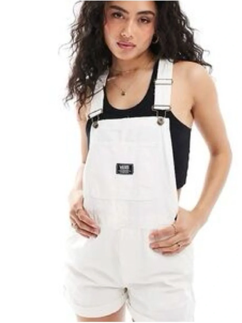 Vans Cream Overall Shorts Romper | Adjustable Straps Utility Style Small NWOT - Picture 2 of 5